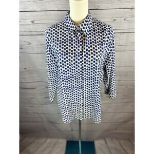 Chico’s Blue White Patterned Button Down Blouse Womens Size 2 3/4 Sleeve Casual